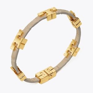 NWT Tory Burch Serif-T Stackable Croc Embossed Bracelet - Jamaica Sand